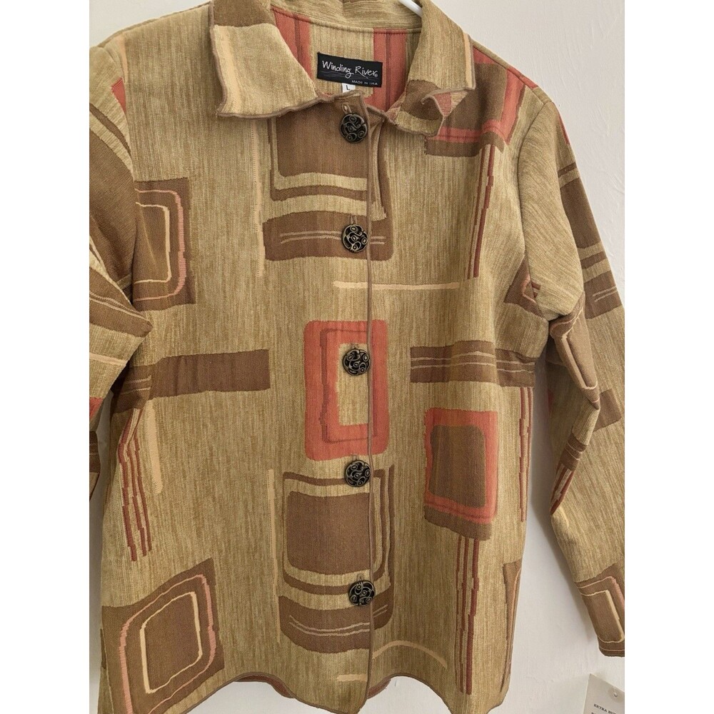 Vtg Tapestry Jacket Winding Rivers Geometric Southwestern NOS Women’s L Blazer - Picture 2 of 8